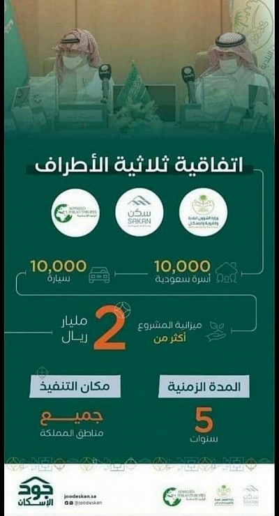 المشروع الثاني: توفير 10.000 سيارة توزع بواقع 1.000 سيارة كل عام لكل أسرة محتاجة على أن يتم تنفيذ هذا المشروع خلال عشر سنوات، إذ سيوزع 83 سيارة شهريّاً، وسيتم الإعلان عن إنطلاقة كل مشروع من المشروعين عبر الحساب الخاص بي في 